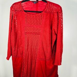 Lucky Brand Red Lace Long Sleeve Dress